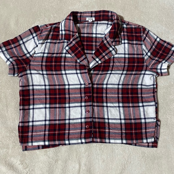 Garage cropped Plaid Button Down pyjama Shirt - Red, White, and Black - Picture 2 of 5
